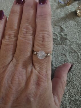 Homemade Wire Ring with Clear Quartz And Black Tourmaline Size 10, 10.5 See Pics